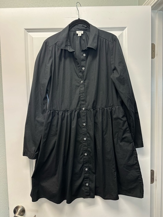 J. Crew Dresses & Skirts - J. Crew Black Button-Front Long Sleeve Cotton Blend Gathered Shirt Dress 12